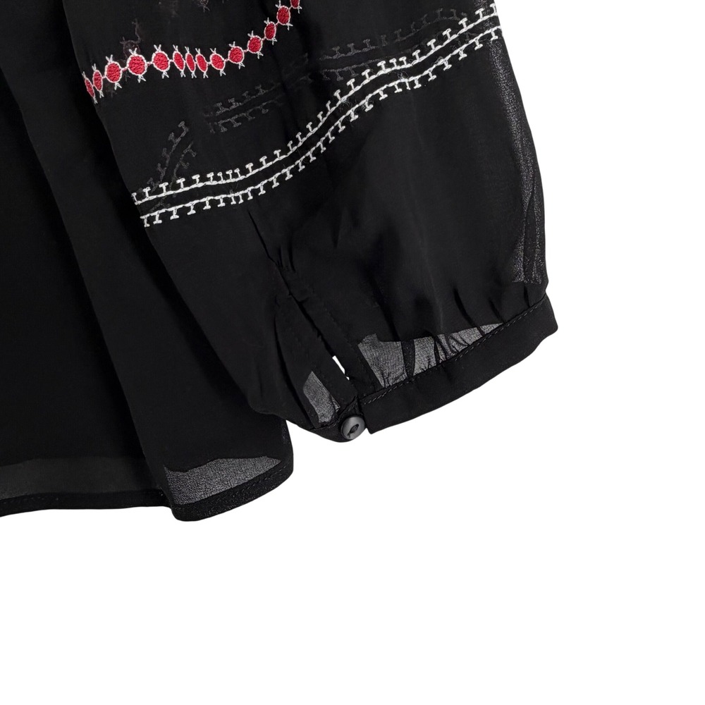Tribal Embroidered Pintuck Peasant Blouse Semi Sheer Womens X-Large Black Boho - Picture 10 of 10